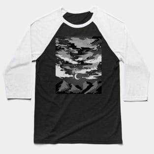 Dark cloudy sky above mountains with a crescent moon Baseball T-Shirt